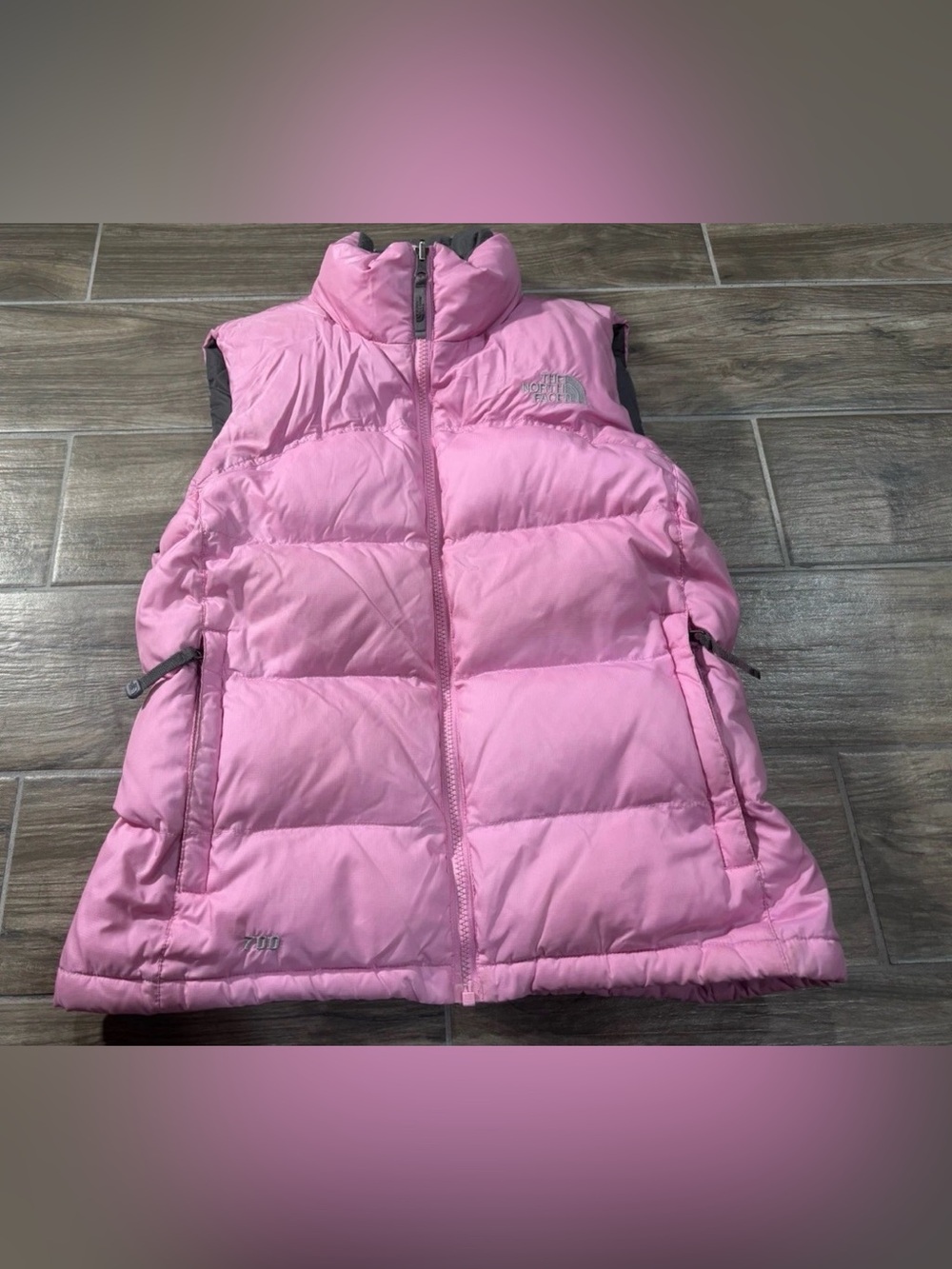 The North Face Down Vest Womens SMALL Pink 700 Fill Pockets Full Zip Puffer VTG